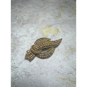 1960s Kramer Brooch with Rhinestones and Faux Seed Pearls